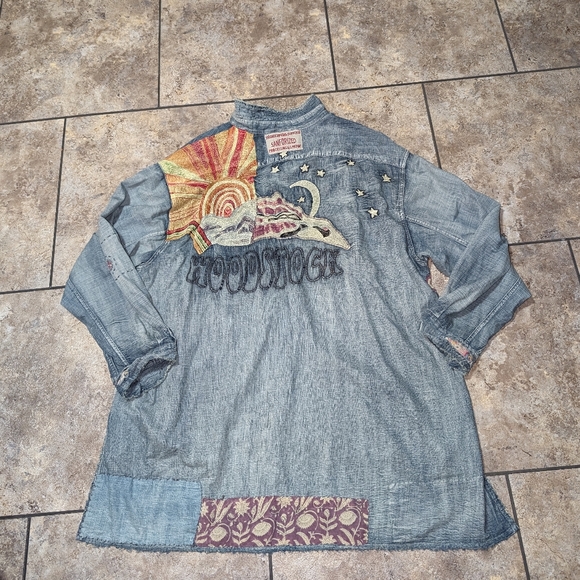 Magnolia Pearl Woodstock Sanforized Denim Patchwork Embroidered Women's OSFM - Picture 11 of 14